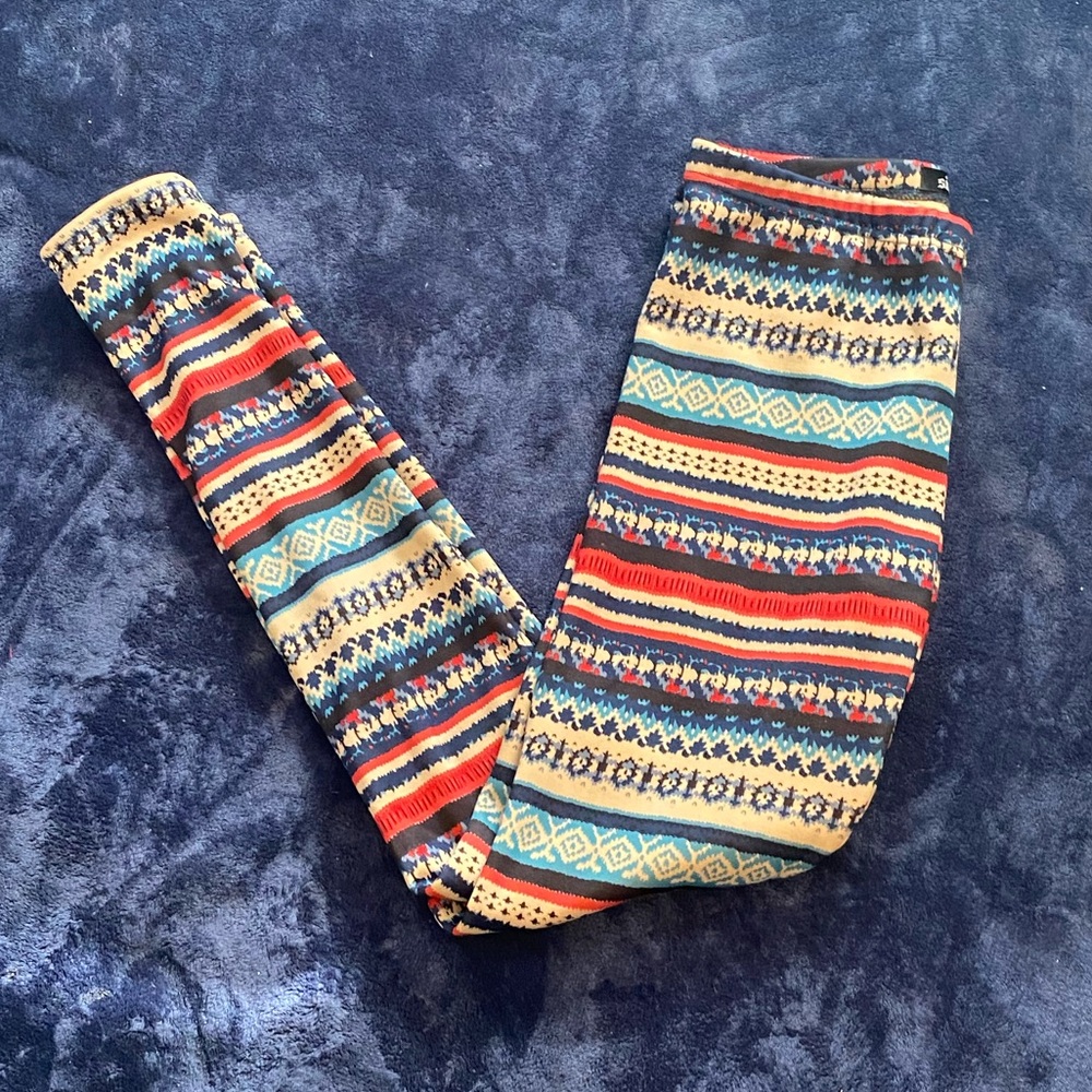 Sin Fleece Lined Fair Isle Leggings Women’s US 8 Multicolor Winter Cozy